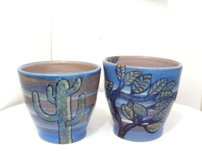 2 små kopper med kaktusser