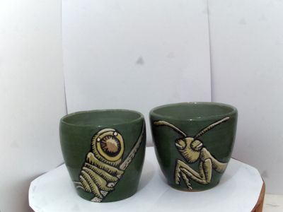 2 stk kopper med insekt og larve